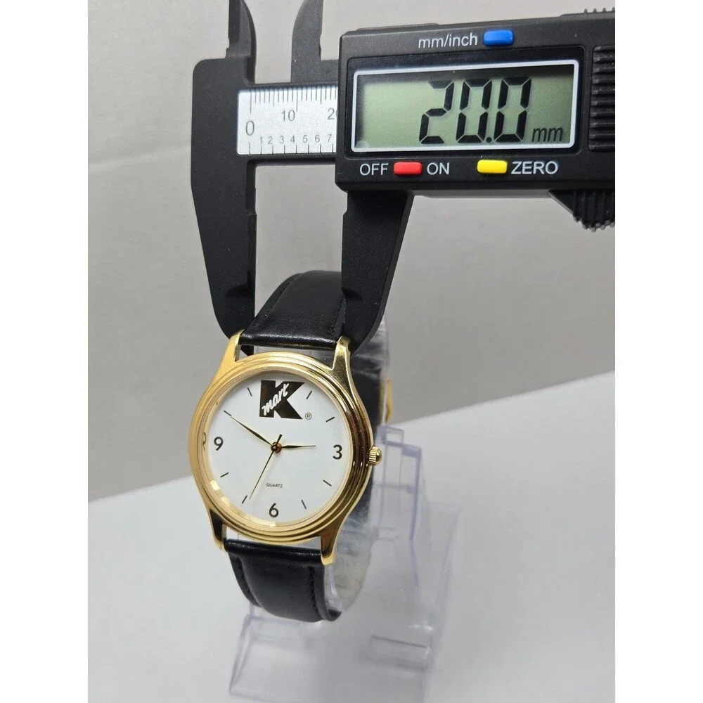 Vintage Kmart Logo Quartz Watch Y121 Gold Tone White Dial Black Band New Battery